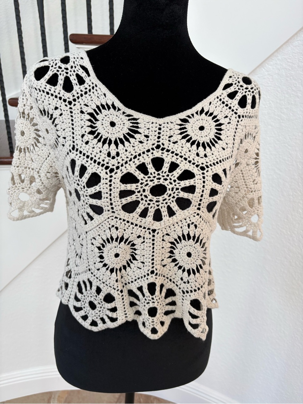 Openwork Crochet Tunic Top in Cream Boho coastal cottagecore